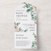 Rustige Zachte Rozen EucalyptusBaby shower All In One Uitnodiging (Binnen)