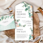 Rustige Zachte Rozen EucalyptusBaby shower All In One Uitnodiging