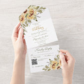 Rustige Zachte Zonnebloemen QR-code All In One Uitnodiging (Afscheurbaar)
