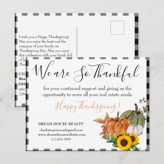 Rustige zakelijke Thanksgiving van Real Estate Age Feestdagenkaart (Voorkant / Achterkant)