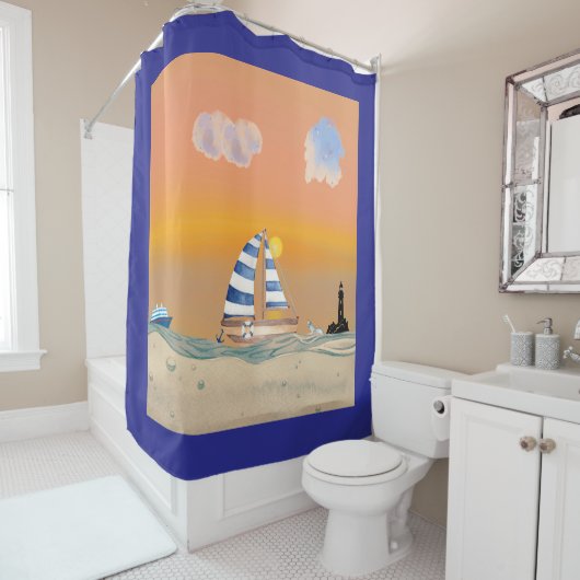 Rustige Zee zonsondergang Douchegordijn (In situ)