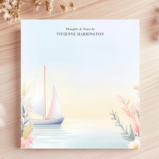 Rustige Zeilboot Aquarel Bloemen Personalized Notitieblok