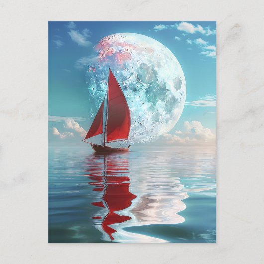 Rustige zeilboot en maanlicht kunst briefkaart (Voorkant)