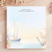 Rustige zeilboot Waterverf Floral gepersonaliseerd Notitieblok
