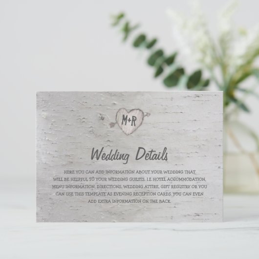 Rustige Zilveren Berk Huwelijksdetails Kaart (Staand voorkant)