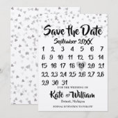 Rustige Zilveren Hart Kalender Bewaar de Datum Save The Date (Voorkant / Achterkant)