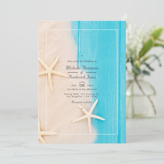 Rustige zomer QR-code RSVP-strand bruiloft Kaart (Staand voorkant)