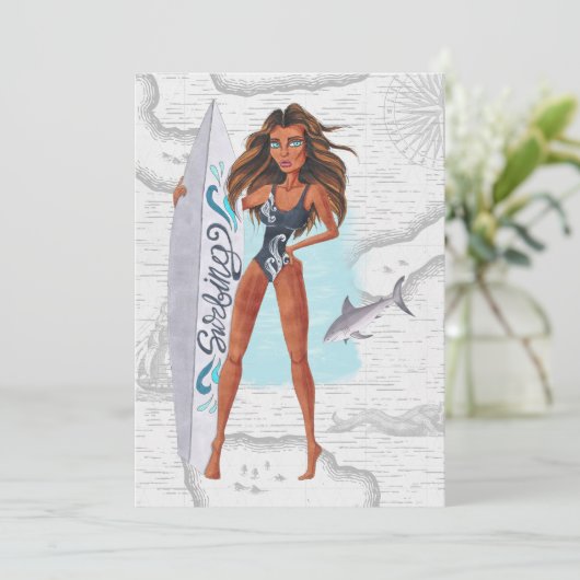 Rustige zomersurfer-strand vakantievakantie kaart (Staand voorkant)