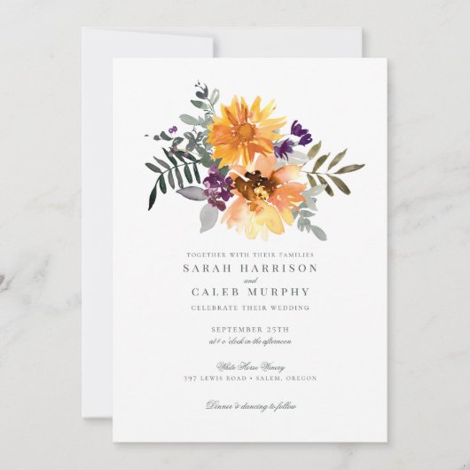 Rustige zomerzonnebloem Wildflower Wedding Kaart (Voorkant)