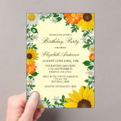 Rustige zonbloem Daisy Floral Birthday Acryl Uitnodigingen (Insitu (Draagbaar))