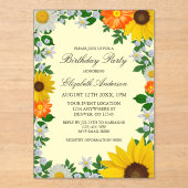 Rustige zonbloem Daisy Floral Birthday Acryl Uitnodigingen (Voorkant)