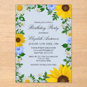 Rustige zonbloem Daisy Floral Birthday Acryl Uitnodigingen (Voorkant)