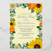 Rustige zonbloem Daisy Floral Birthday Folie Uitnodiging (Voorkant)