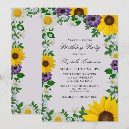 Rustige zonbloem Daisy Floral Birthday Kaart (Voorkant / Achterkant)