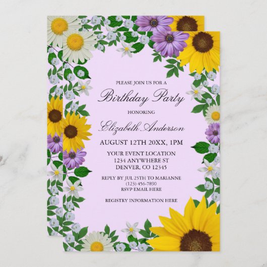 Rustige zonbloem Daisy Floral Birthday Kaart (Voorkant / Achterkant)