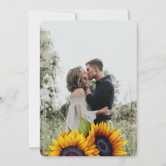 Rustige zonnebloem 2 foto's bruiloft kaart (Achterkant)
