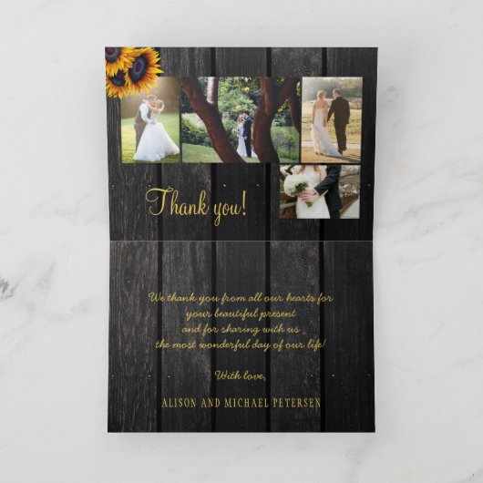 Rustige zonnebloem 5 fotocollage bruiloft bedankt (Binnen)