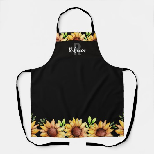 Rustige zonnebloem - aangepast monogram schort (Voorkant)