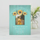 Rustige zonnebloem Aqua Wood Wedding Vrijgezellenf Kaart (Staand voorkant)