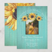 Rustige zonnebloem Aqua Wood Wedding Vrijgezellenf Kaart (Voorkant / Achterkant)