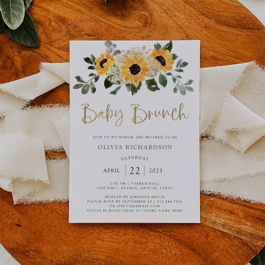 Rustige zonnebloem | Baby Brunch met Gold Script Kaart