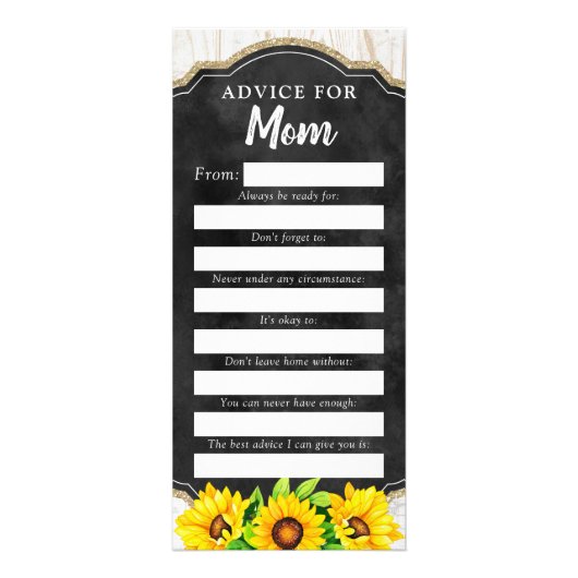 Rustige Zonnebloem Baby shower Advice Game Card Reclamekaart (Voorkant)