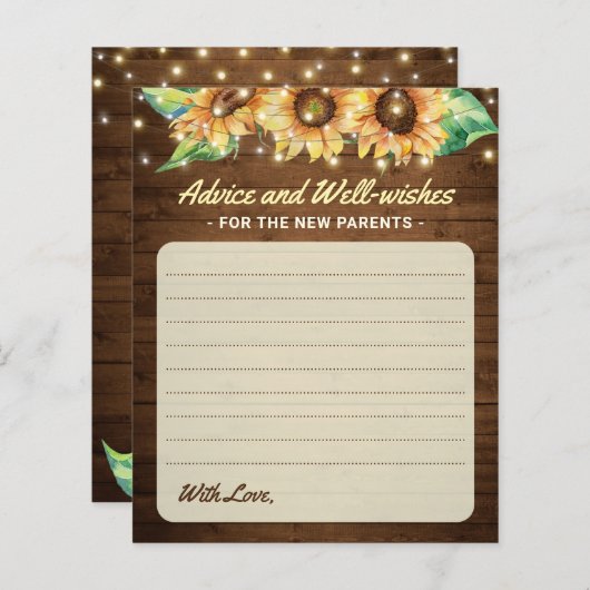 Rustige Zonnebloem Baby shower Ouders Advice Kaart (Voorkant / Achterkant)