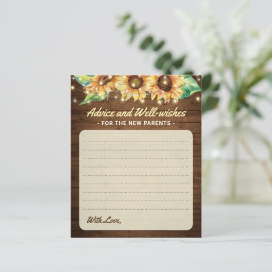 Rustige Zonnebloem Baby shower Ouders Advice Kaart (Staand voorkant)