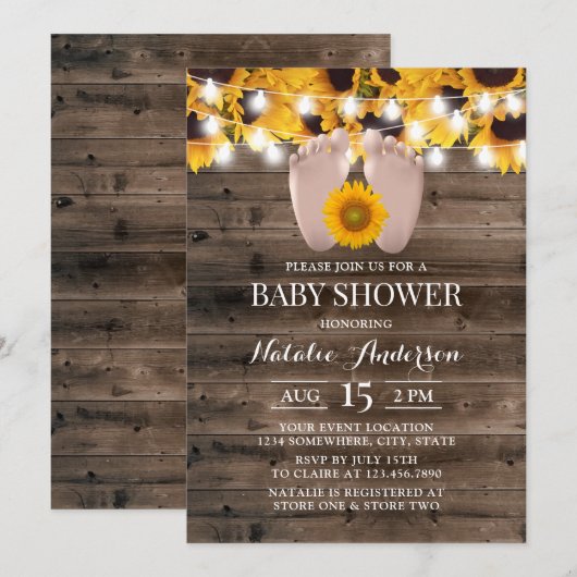 Rustige Zonnebloem Baby Voet Baby shower I Kaart (Voorkant / Achterkant)