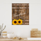 Rustige zonnebloem Barn Wood Guestbook | Zazzle Poster (Keuken)