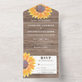 Rustige zonnebloem - Barn Wood Wedding All In One Uitnodiging (Binnen)