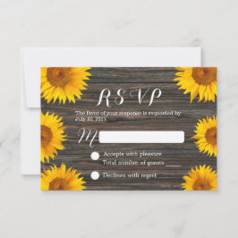 Rustige Zonnebloem Barn Wood Wedding RSVP Kaartje