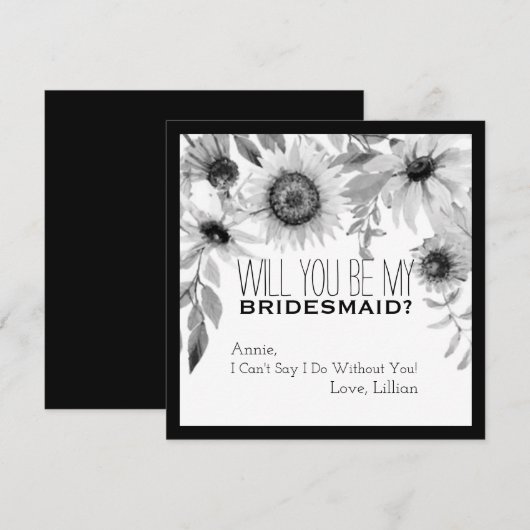 Rustige Zonnebloem... ben je mijn Bridesmaid Kaart (Voorkant / Achterkant)