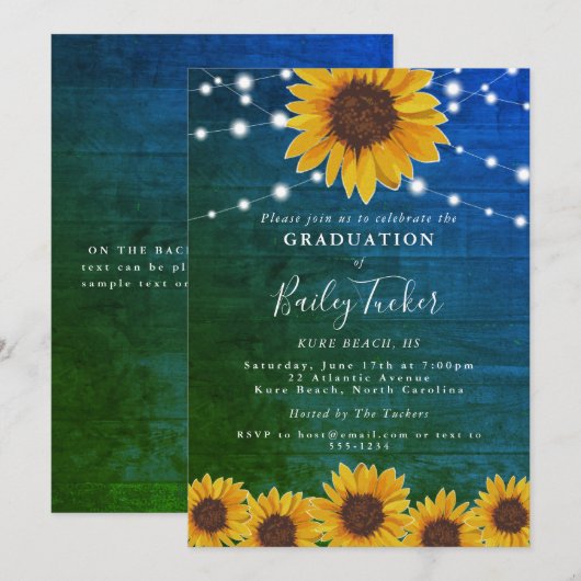 Rustige zonnebloem Blauw Groen Afstuderen Kaart (Voorkant / Achterkant)