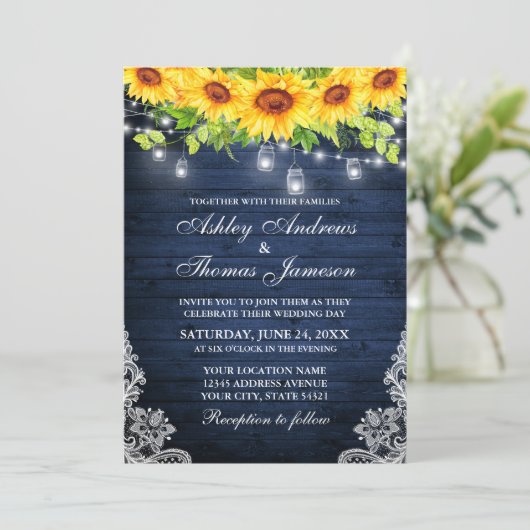 Rustige zonnebloem Blauw hout Ventilator Kaart (Staand voorkant)