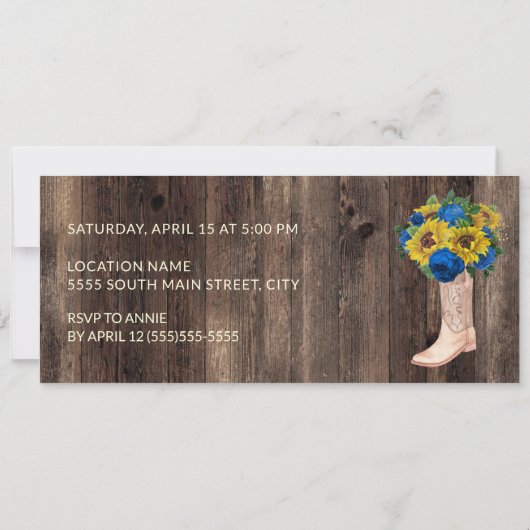 Rustige zonnebloem Blauw Roos Boot Quinceañera Tic Kaart (Achterkant)