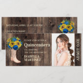 Rustige zonnebloem Blauw Roos Boot Quinceañera Tic Kaart (Voorkant / Achterkant)