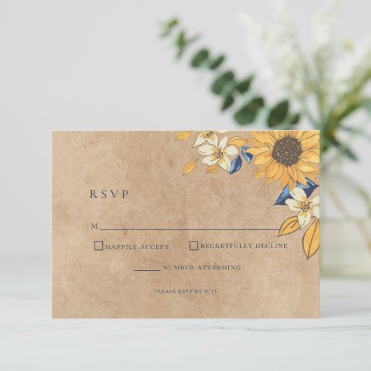 Rustige Zonnebloem Blauwe Gele Brouwerij RSVP-kaar RSVP Kaartje (Staand voorkant)