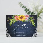 Rustige zonnebloem Blauwe Hout Berichten RSVP Kaartje (Staand voorkant)