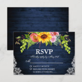 Rustige zonnebloem Blauwe Hout Berichten RSVP Kaartje (Voorkant / Achterkant)