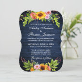 Rustige zonnebloem Blauwe Hout Weddenschap Kaart (Staand voorkant)