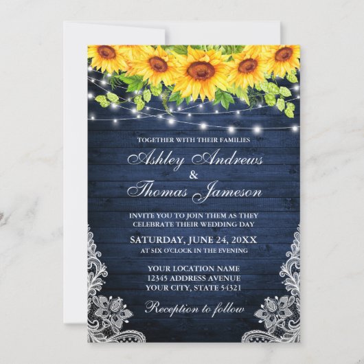 Rustige zonnebloem Blauwe Houtverlichting Kaart (Voorkant)