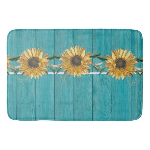 Rustige zonnebloem Blauwgroen blauw Barn Wood Land Badmat