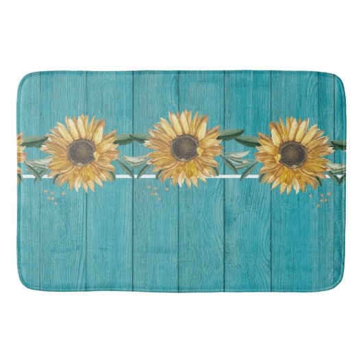 Rustige Zonnebloem Blauwgroen Blauwe Barn Wood lan Badmat (Voorkant)