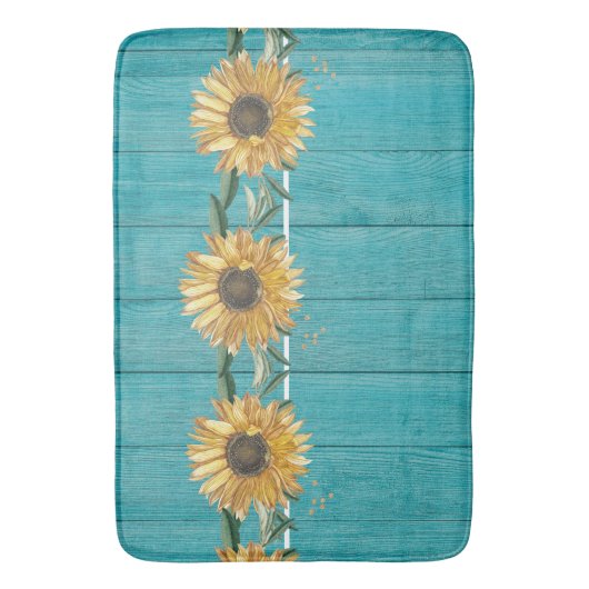 Rustige Zonnebloem Blauwgroen Blauwe Barn Wood lan Badmat (Voorkant Verticaal)