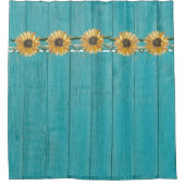 Rustige Zonnebloem Blauwgroen Blauwe Barn Wood lan Douchegordijn (Voorkant)