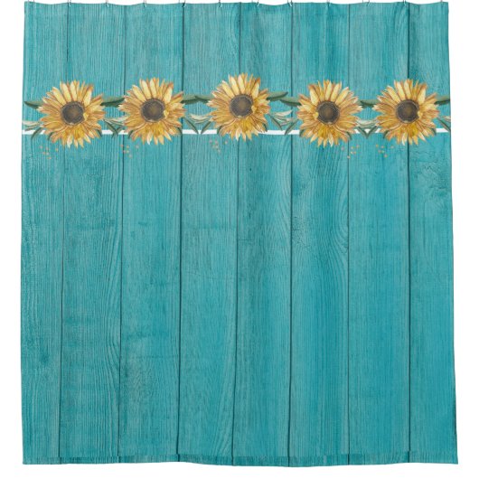 Rustige Zonnebloem Blauwgroen Blauwe Barn Wood lan Douchegordijn (Voorkant)