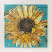 Rustige zonnebloem Blauwgroen Blauwe Barn Wood Lan Legpuzzel (Horizontaal)