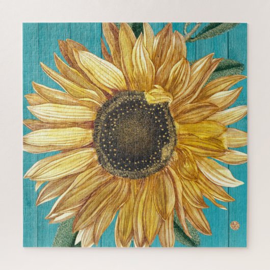 Rustige zonnebloem Blauwgroen Blauwe Barn Wood Lan Legpuzzel (Verticaal)