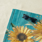 Rustige zonnebloem Blauwgroen Blauwe Barn Wood Lan Strandlaken (In situ)